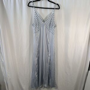 H&M Midi Dress Women's Medium White Blue Striped Sleeveless Side Zip